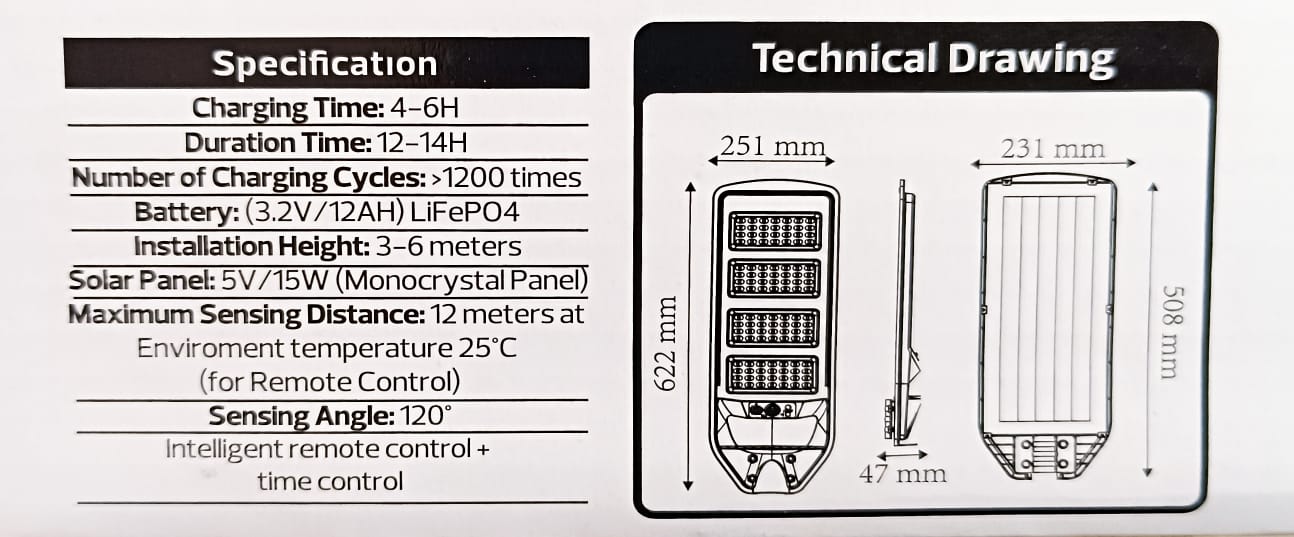 FAROLA SOLAR CALLE LED 200W 6400K