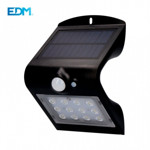 APLIQUE SOLAR 1,5W 220 LUMEN RECARGABLE SENSOR DE PRESENCIA (2-6M) COLOR NEGRO EDM