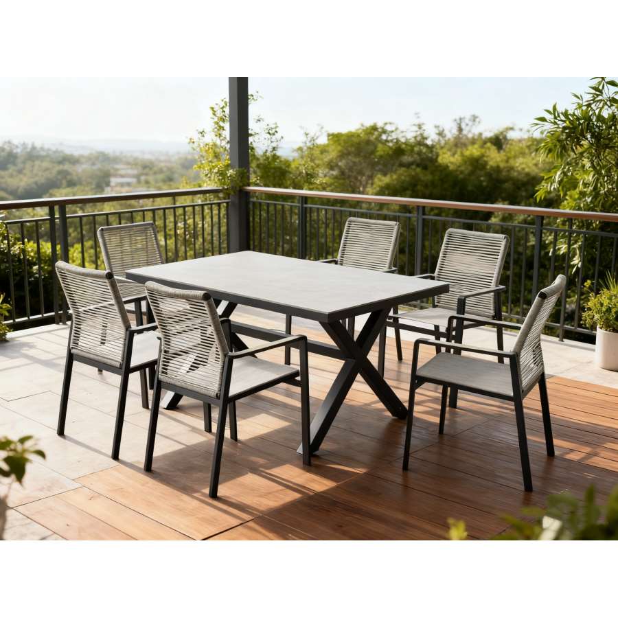CONJUNTO MESA PALERMO CON TABLERO PORCELANICO + 6 SILLONES